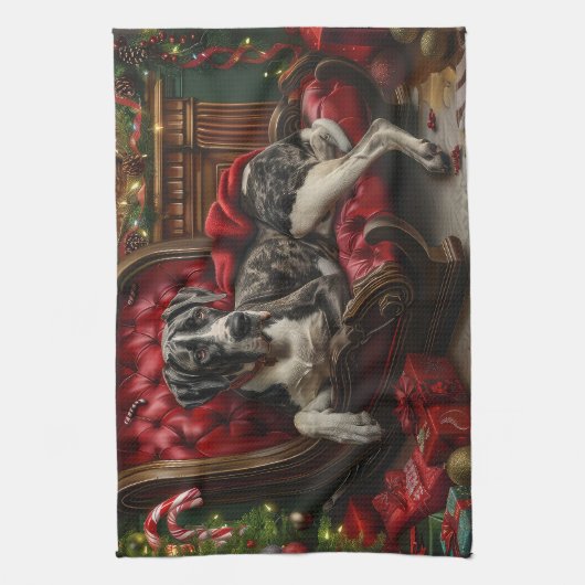 Grote Deen Hond Kerstfeest Theedoek (Verticaal)