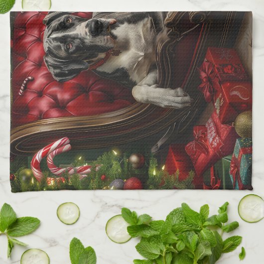 Grote Deen Hond Kerstfeest Theedoek (Gevouwen)