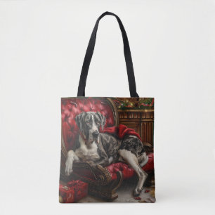 Grote Deen Hond Kerstfeest Tote Bag