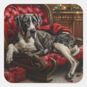 Grote Deen Hond Kerstfeest Vierkante Sticker (Voorkant)