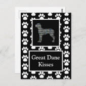 Grote Deen Hond Kisses Silhouet Yellow&Blue Grid Briefkaart (Voorkant / Achterkant)