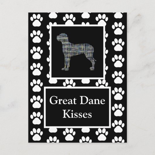 Grote Deen Hond Kisses Silhouet Yellow&Blue Grid Briefkaart (Voorkant)