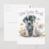 Grote Deen Hond Mam Bloemen Briefkaart (Voorkant / Achterkant)