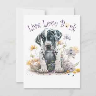 Grote Deen Hond Mam Bloemen Notitiekaartje