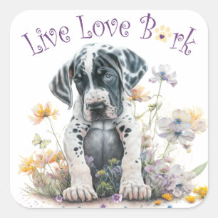 Grote Deen Hond Mam Bloemen Vierkante Sticker