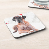 Grote Deen Hond Pet Vrolijk Kerstfeest Drankjes Onderzetter (Linkerzijde)