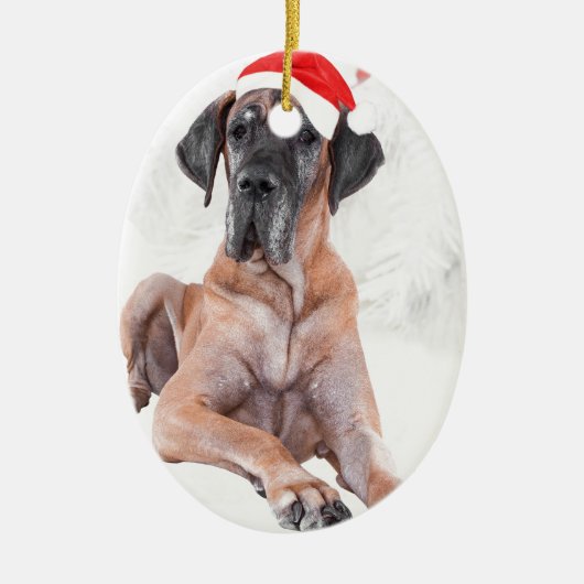 Grote Deen Hond Pet Vrolijk Kerstfeest Keramisch Ornament (Voorkant)