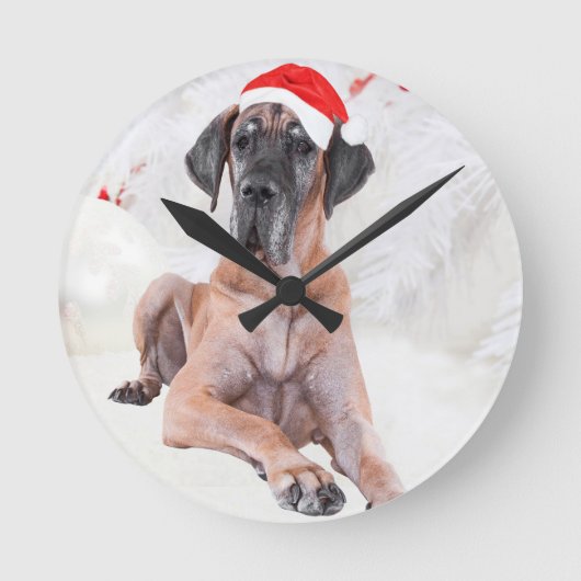 Grote Deen Hond Pet Vrolijk Kerstfeest Ronde Klok (Voorkant)