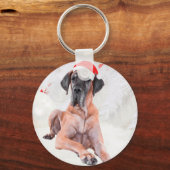 Grote Deen Hond Pet Vrolijk Kerstfeest Sleutelhanger (Voorkant)