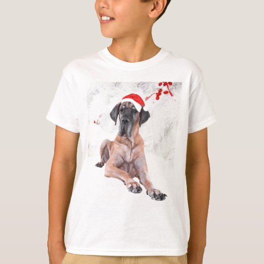 Grote Deen Hond Pet Vrolijk Kerstfeest T-shirt (Voorkant)