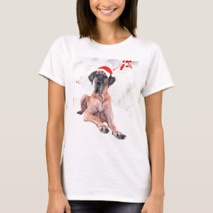 Grote Deen Hond Pet Vrolijk Kerstfeest T-shirt