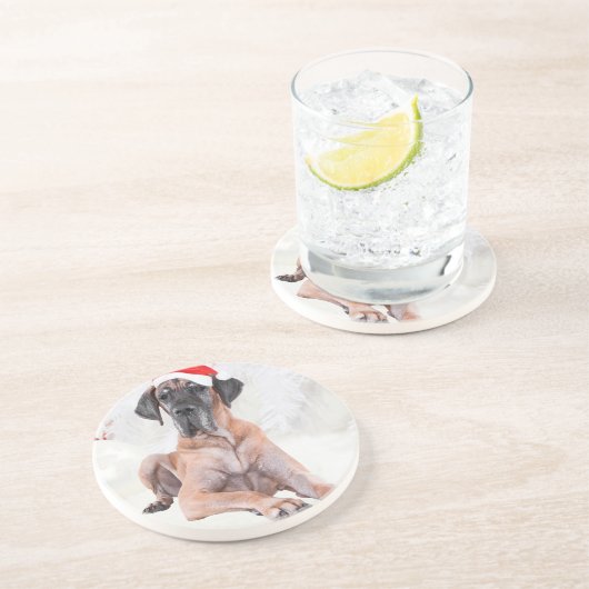 Grote Deen Hond Pet Vrolijk Kerstfeest Zandsteen Onderzetter (Zijkant)