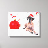 Grote Deen Hond Pet Vrolijk Kerstmis Rood Ornament Canvas Afdruk (Voorkant)
