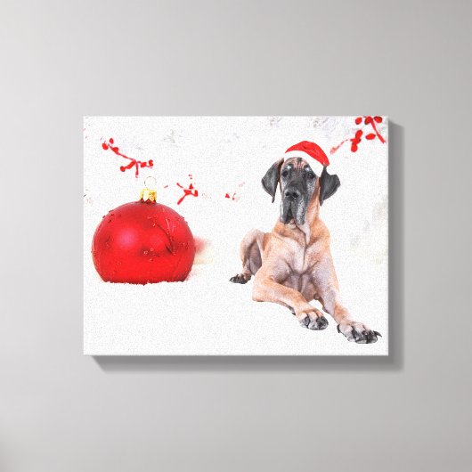 Grote Deen Hond Pet Vrolijk Kerstmis Rood Ornament Canvas Afdruk (Voorkant)