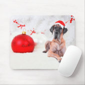 Grote Deen Hond Pet Vrolijk Kerstmis Rood Ornament Muismat (Met muis)