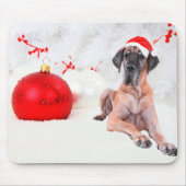 Grote Deen Hond Pet Vrolijk Kerstmis Rood Ornament Muismat (Voorkant)