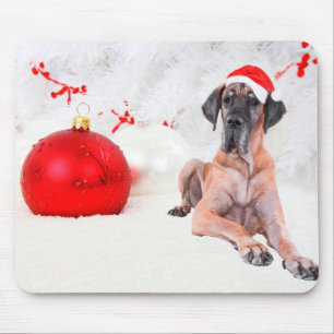 Grote Deen Hond Pet Vrolijk Kerstmis Rood Ornament Muismat