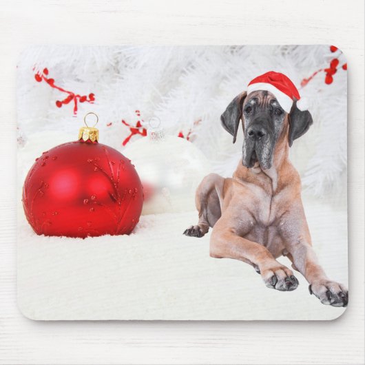 Grote Deen Hond Pet Vrolijk Kerstmis Rood Ornament Muismat (Voorkant)