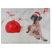 Grote Deen Hond Pet Vrolijk Kerstmis Rood Ornament Snijplank (Voorkant)