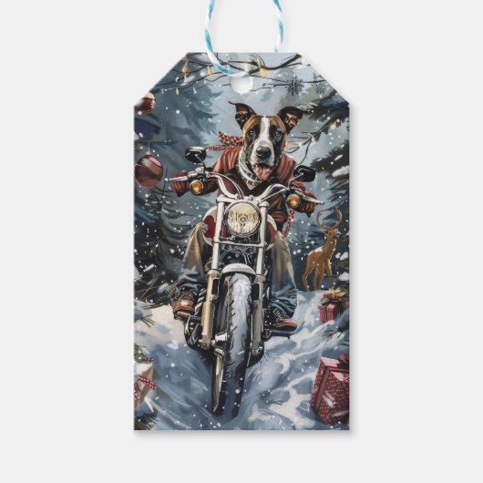 Grote Deen Hond Rijden Motorfiets Kerstmis Cadeaulabel (Voorkant)