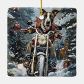 Grote Deen Hond Rijden Motorfiets Kerstmis Keramisch Ornament (Achterkant)