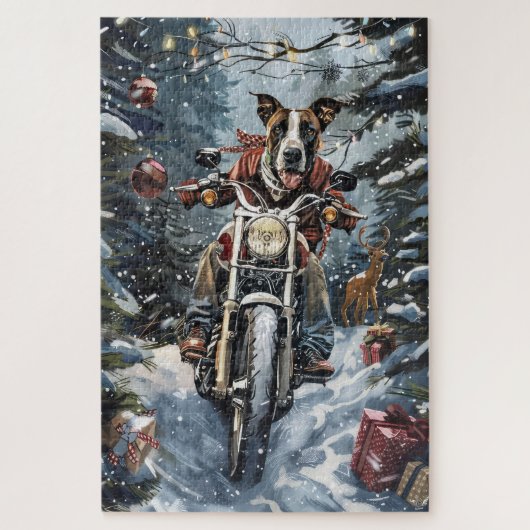 Grote Deen Hond Rijden Motorfiets Kerstmis Legpuzzel (Verticaal)
