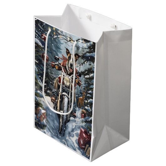 Grote Deen Hond Rijden Motorfiets Kerstmis Medium Cadeauzakje (Voorkant Gekanteld)