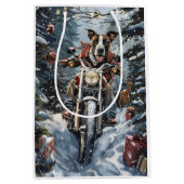 Grote Deen Hond Rijden Motorfiets Kerstmis Medium Cadeauzakje (Voorkant)