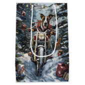 Grote Deen Hond Rijden Motorfiets Kerstmis Medium Cadeauzakje (Achterkant)