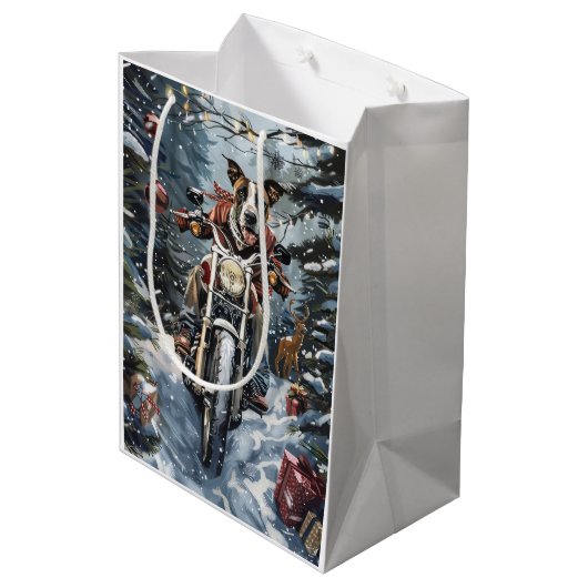 Grote Deen Hond Rijden Motorfiets Kerstmis Medium Cadeauzakje (Achterkant Gekanteld)