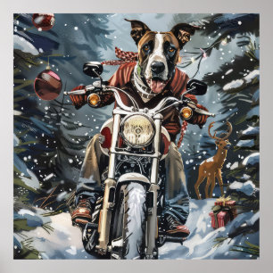 Grote Deen Hond Rijden Motorfiets Kerstmis Poster