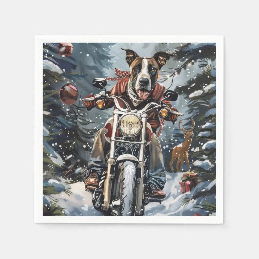 Grote Deen Hond Rijden Motorfiets Kerstmis Servet (Voorkant)