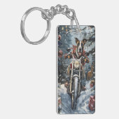 Grote Deen Hond Rijden Motorfiets Kerstmis Sleutelhanger (Voorkant Links)