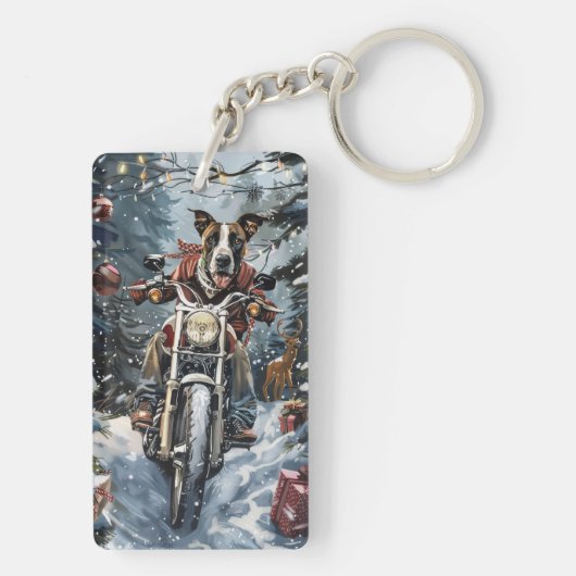 Grote Deen Hond Rijden Motorfiets Kerstmis Sleutelhanger (achterkant)