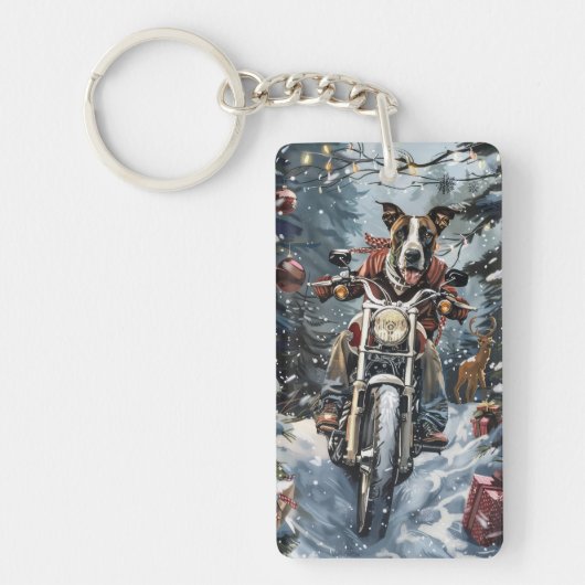 Grote Deen Hond Rijden Motorfiets Kerstmis Sleutelhanger (Voorkant)