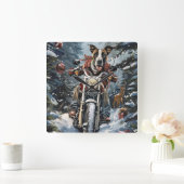 Grote Deen Hond Rijden Motorfiets Kerstmis Vierkante Klok (Huis)