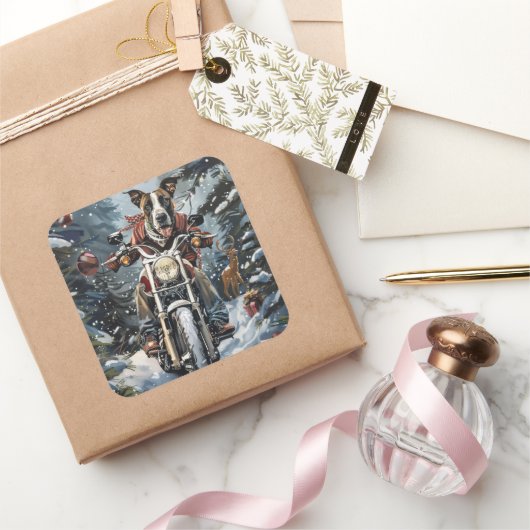 Grote Deen Hond Rijden Motorfiets Kerstmis Vierkante Sticker (Geschenken)