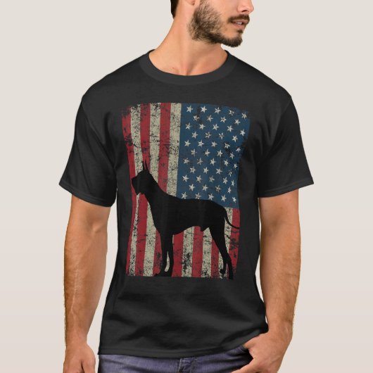 Grote Deen Hond Silhouet  Amerikaanse Vlag 4t T-shirt (Voorkant)