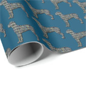 Grote Deen Hond Silhouet Y&B Blauw Raster Cadeaupapier (Rol Hoek)