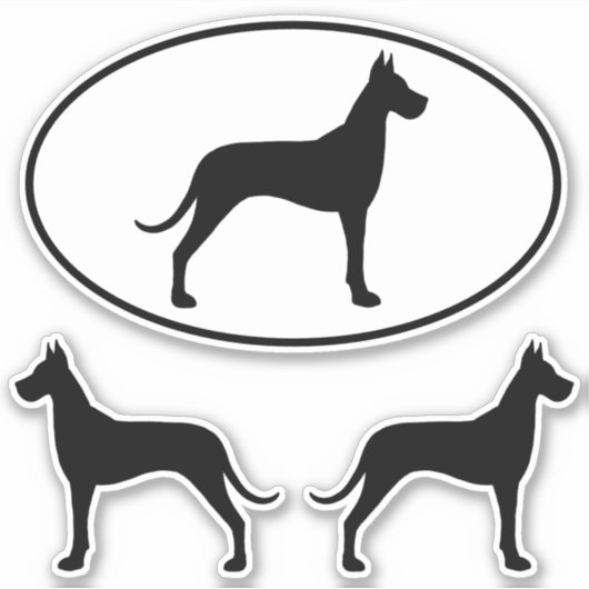 Grote Deen Hond Silhouetten Vinyl Sticker Set (Voorkant)