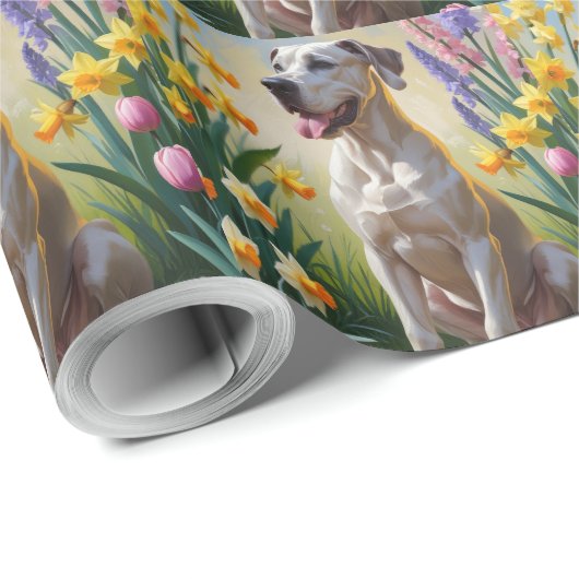 Grote Deen Hond Spring Bloemen Schilderen Cadeaupapier (Rol Hoek)