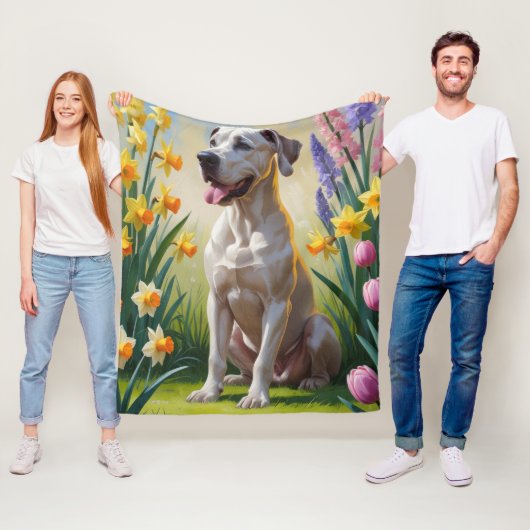 Grote Deen Hond Spring Bloemen Schilderen Fleece Deken (In situ)