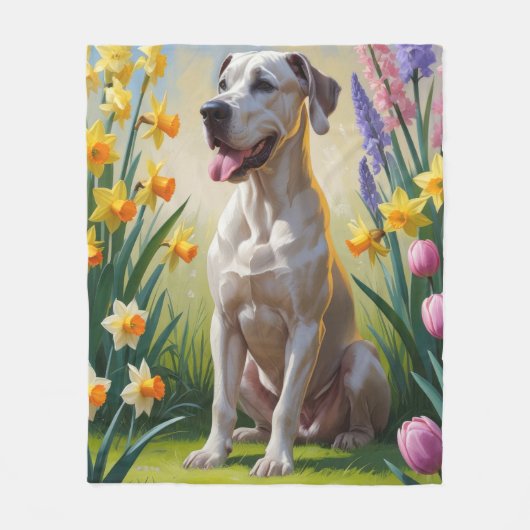 Grote Deen Hond Spring Bloemen Schilderen Fleece Deken (Voorkant)