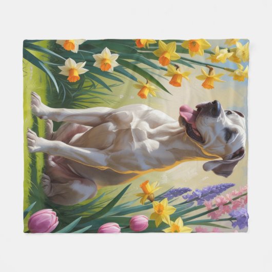 Grote Deen Hond Spring Bloemen Schilderen Fleece Deken (Voorkant (Horizontaal))