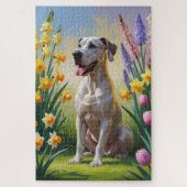 Grote Deen Hond Spring Bloemen Schilderen Legpuzzel (Verticaal)