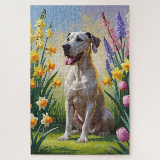 Grote Deen Hond Spring Bloemen Schilderen Legpuzzel (Verticaal)