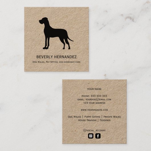 Grote Deen Hond Walker Trainer Puppy zittend KRAFT Vierkante Visitekaartje (Voorkant / Achterkant)