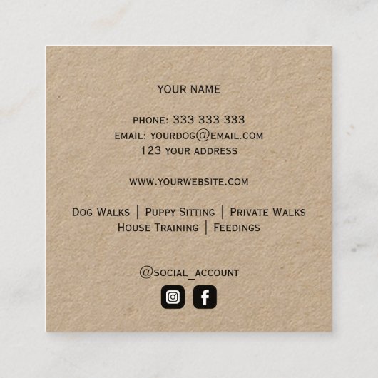 Grote Deen Hond Walker Trainer Puppy zittend KRAFT Vierkante Visitekaartje (Achterkant)