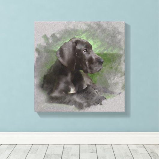 Grote Deen Hond Zittend Waterverf Kunstportret Canvas Afdruk (Insitu (Houten vloer))