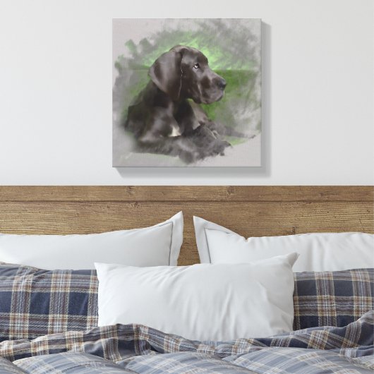 Grote Deen Hond Zittend Waterverf Kunstportret Canvas Afdruk (Insitu (Slaapkamer))